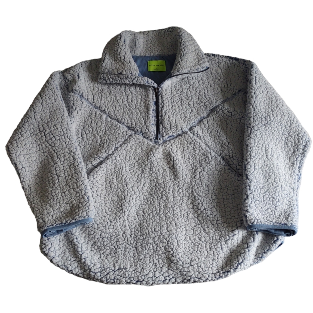 Playing For Keeps Large Frosted Blue Sherpa Half Zip Pullover